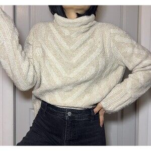 Peruvian Connection turtleneck Sweater XL Cream Baby‎ Alpaca Wool silk cotton